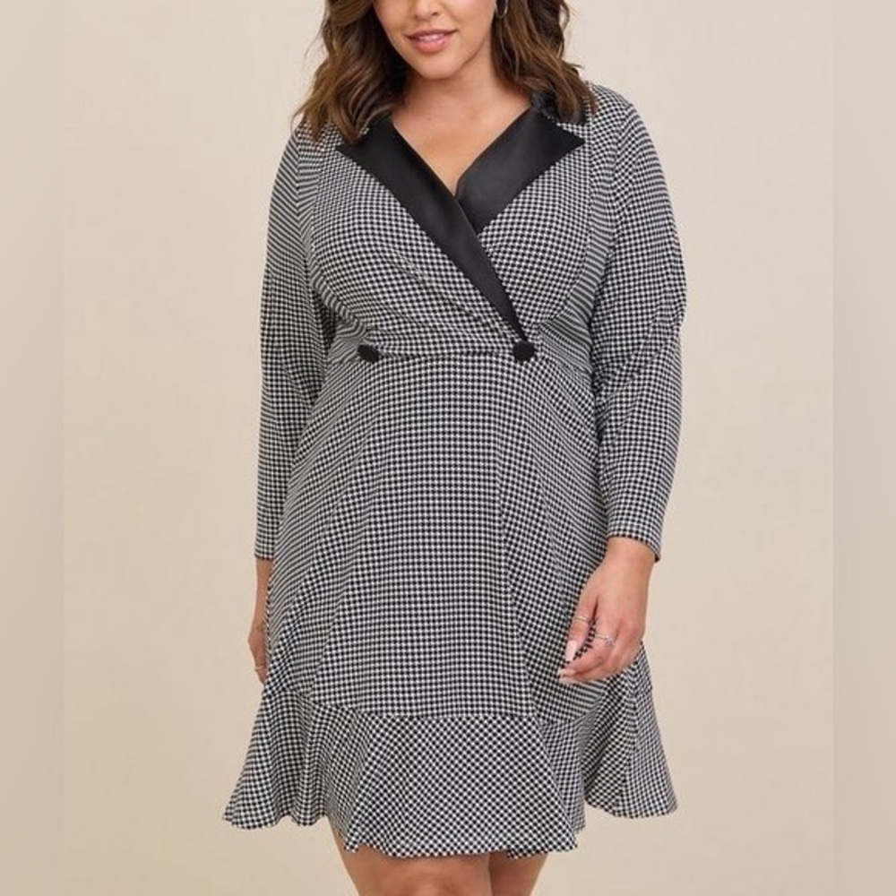 Women’s torrid 18 Houndstooth Mini Stretch Satin Tuxedo Dress XXL
